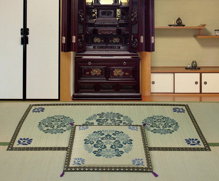 仏具 和敷物い草御前座布団 貴船 きふね 約67×67cm 収納袋付き 2個セット-1