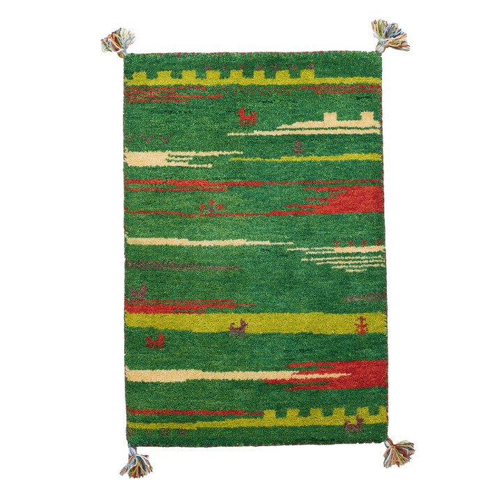 ギャッべマット 玄関マット 約45×75cm 屋内 GABBEH A7 グリーン-0