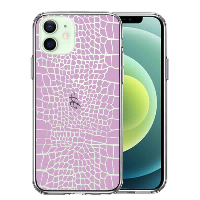 iPhone12 ケース クリア 鰐柄 ワニ ピンク スマホケース 側面ソフト 背面ハード ハイブリッド-0