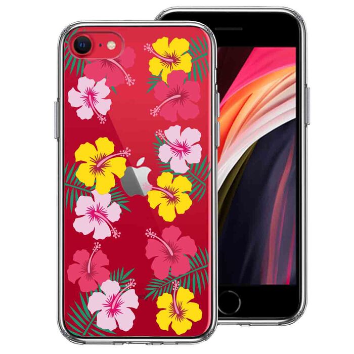 iPhoneSE ケース 第3世代 第2世代 クリア ハワイ 花 フラワー 花柄 スマホケース 側面ソフト 背面ハード ハイブリッド-0
