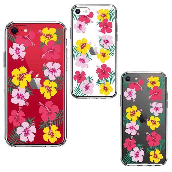 iPhoneSE ケース 第3世代 第2世代 クリア ハワイ 花 フラワー 花柄 スマホケース 側面ソフト 背面ハード ハイブリッド-1