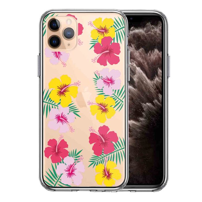 iPhone11pro ケース クリア カバー ハワイ 花 フラワー 花柄 スマホケース 側面ソフト 背面ハード ハイブリッド-0