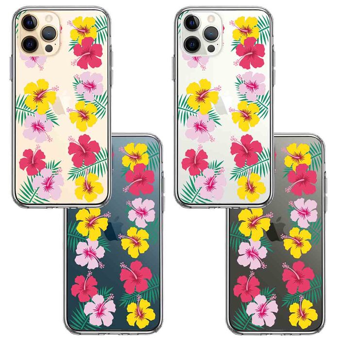 iPhone12Pro ケース クリア ハワイ 花 フラワー フローラル 花柄 スマホケース 側面ソフト 背面ハード ハイブリッド-1
