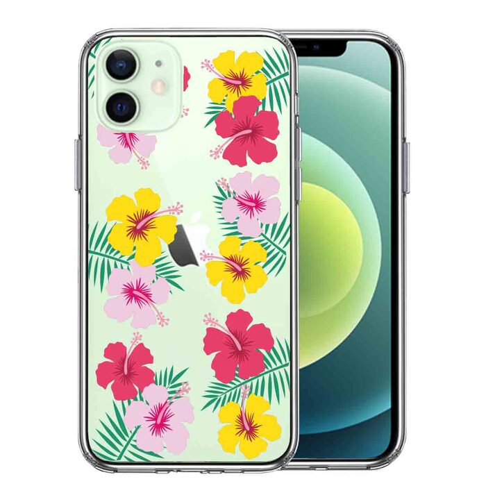 iPhone12 ケース クリア ハワイ 花 フラワー フローラル 花柄 スマホケース 側面ソフト 背面ハード ハイブリッド-0