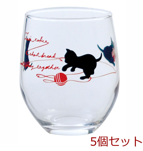 わたしとねこ フリーグラス ねこ 赤 ２９５ｍｌ 5個セット-0
