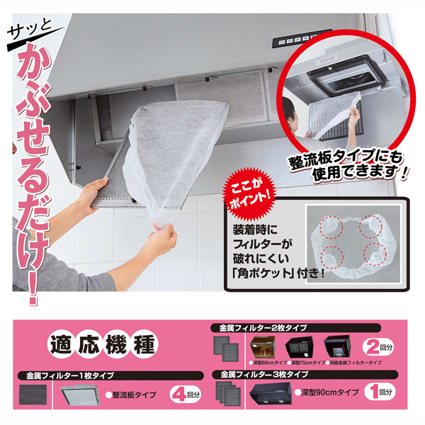 レンジフードフィルタキャップタイプ ４枚入 3個セット-1