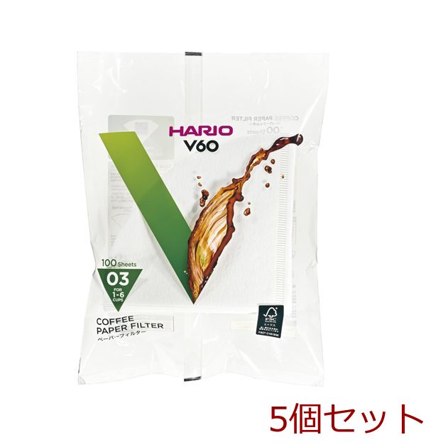 Ｖ６０用ペーパーフィルター０３Ｗ １～６杯用 １００枚入 5個セット-0