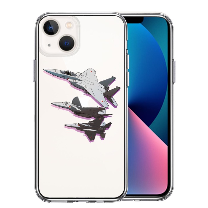 iPhone13 ケース クリア  戦闘機 F-15J 編隊飛行 ブレイク スマホケース 側面ソフト 背面ハード ハイブリッド-0