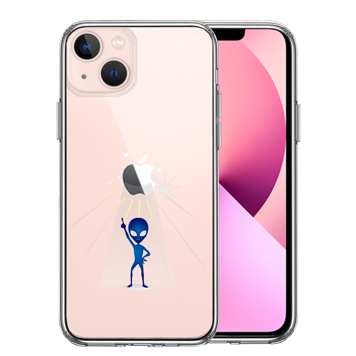 iPhone13 ケース クリア宇宙人 ダンシング ブルー スマホケース 側面ソフト 背面ハード ハイブリッド-0