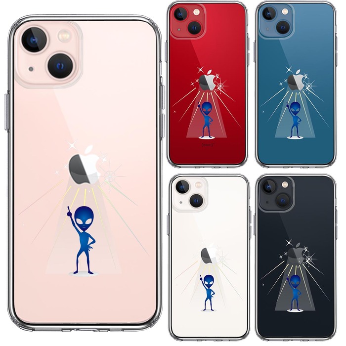 iPhone13 ケース クリア宇宙人 ダンシング ブルー スマホケース 側面ソフト 背面ハード ハイブリッド-1