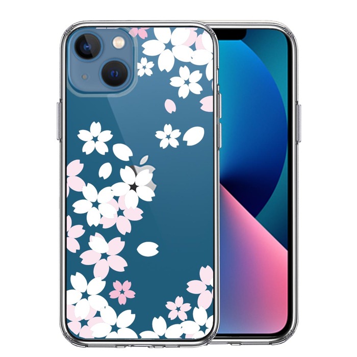 iPhone13 ケース クリア桜 ホワイト スマホケース 側面ソフト 背面ハード ハイブリッド-0