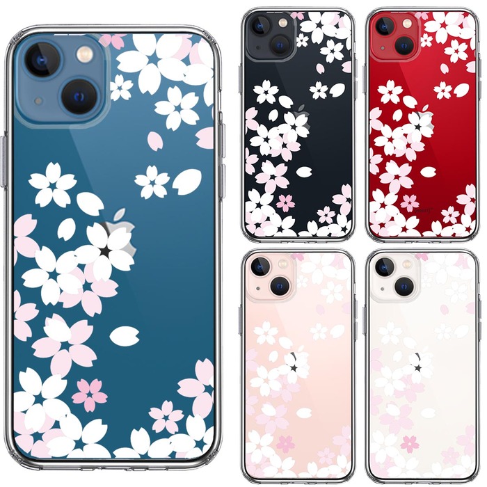 iPhone13 ケース クリア桜 ホワイト スマホケース 側面ソフト 背面ハード ハイブリッド-1