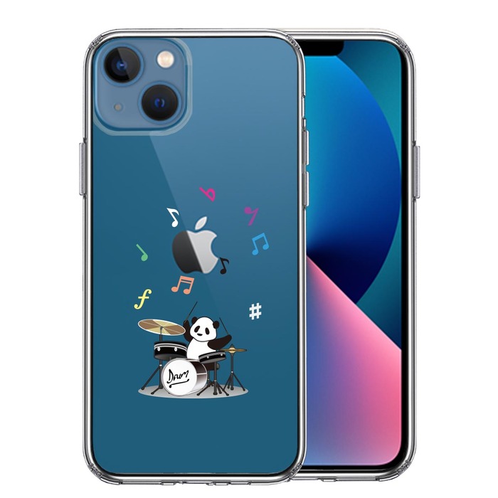 iPhone13 ケース クリアドラム パンダ 音符 スマホケース 側面ソフト 背面ハード ハイブリッド-0