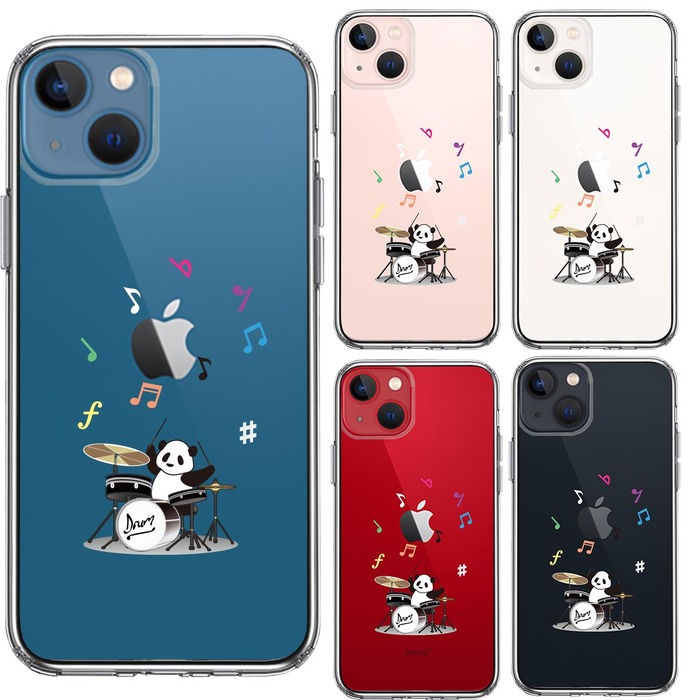 iPhone13 ケース クリアドラム パンダ 音符 スマホケース 側面ソフト 背面ハード ハイブリッド-1
