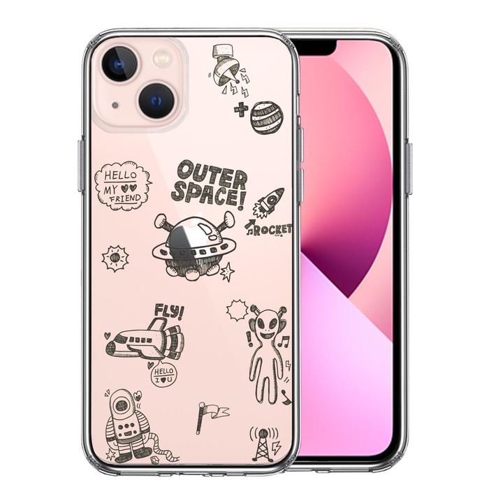 iPhone13 ケース クリアUFO 宇宙人 スマホケース 側面ソフト 背面ハード ハイブリッド-0