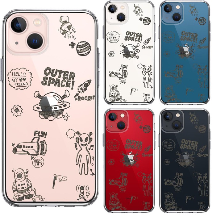 iPhone13 ケース クリアUFO 宇宙人 スマホケース 側面ソフト 背面ハード ハイブリッド-1