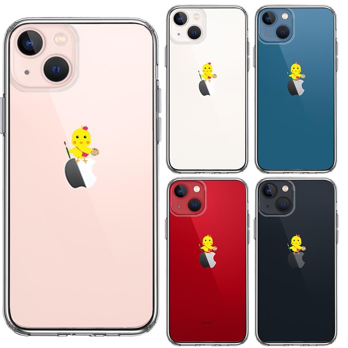 iPhone13 ケース クリアひよこ 雛 絵描き 画伯 スマホケース 側面ソフト 背面ハード ハイブリッド-1