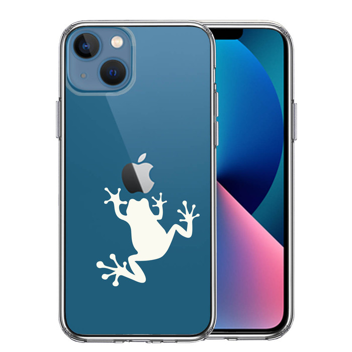 iPhone13 ケース クリアカエル 蛙 ホワイト スマホケース 側面ソフト 背面ハード ハイブリッド-0