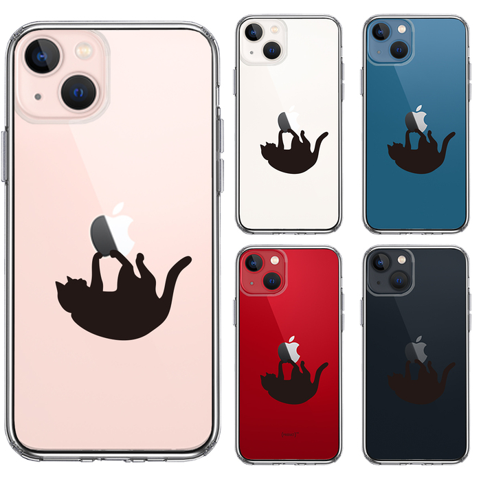iPhone13 ケース クリアぶらさがりネコ スマホケース 側面ソフト 背面ハード ハイブリッド-1