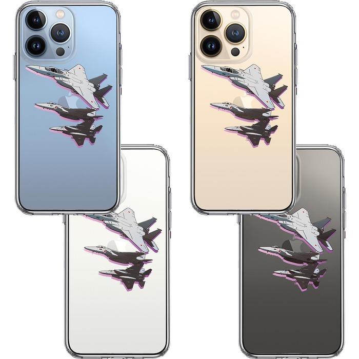 iPhone13Pro ケース クリア  戦闘機 F-15J 編隊飛行 ブレイク スマホケース 側面ソフト 背面ハード ハイブリッド-1