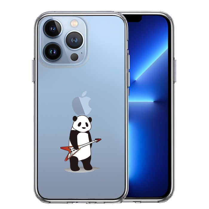iPhone13Pro ケース クリアエレキギター パンダ スマホケース 側面ソフト 背面ハード ハイブリッド-0