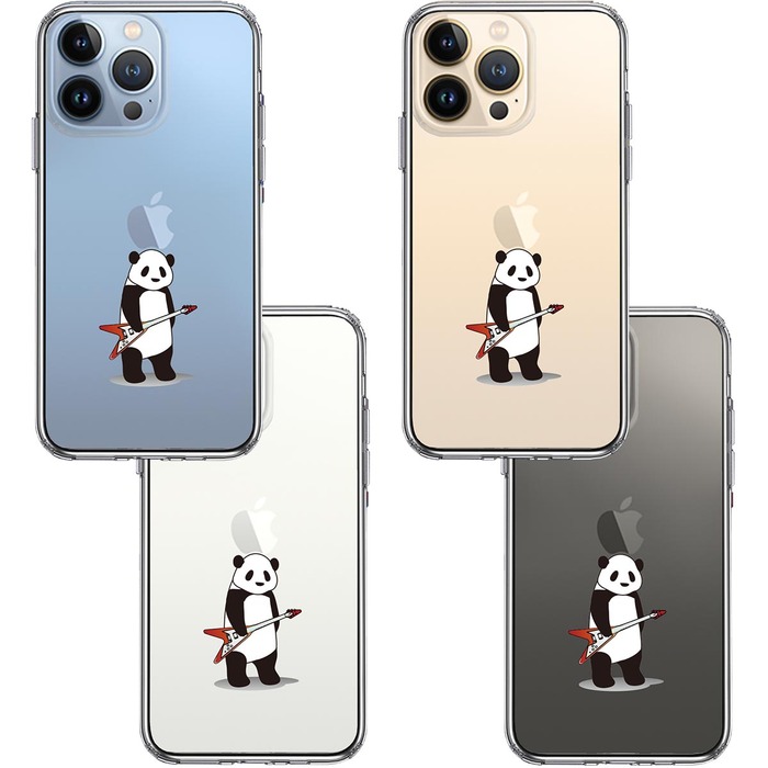 iPhone13Pro ケース クリアエレキギター パンダ スマホケース 側面ソフト 背面ハード ハイブリッド-1