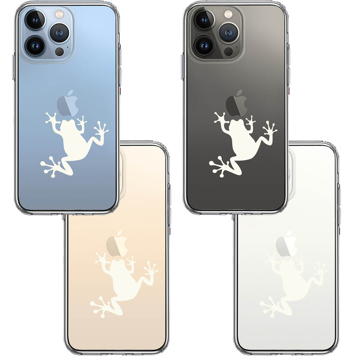 iPhone13Pro ケース クリア  カエル 蛙 ホワイト スマホケース 側面ソフト 背面ハード ハイブリッド-1
