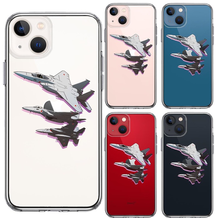 iPhone13mini ケース クリア  戦闘機 F-15J 編隊飛行 ブレイク スマホケース 側面ソフト 背面ハード ハイブリッド-1