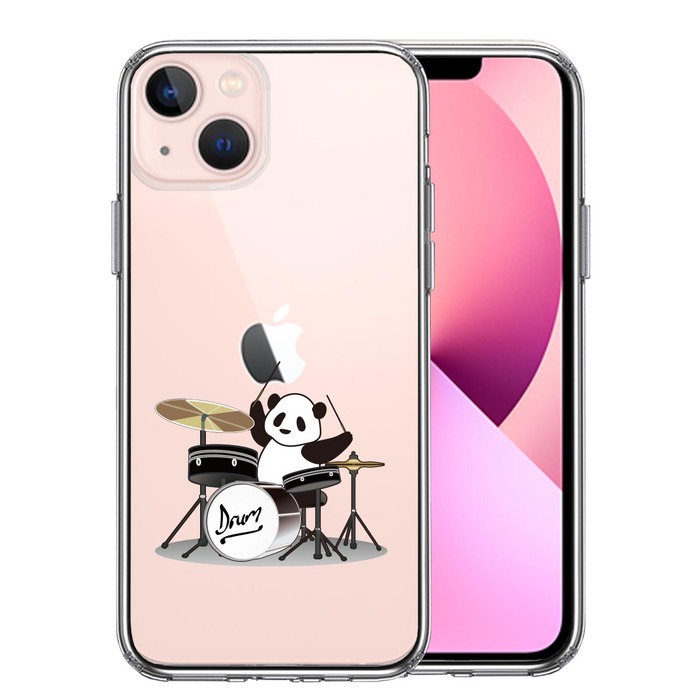 iPhone13mini ケース クリアドラム パンダ スマホケース 側面ソフト 背面ハード ハイブリッド-0