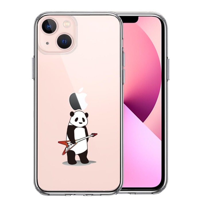 iPhone13mini ケース クリアエレキギター パンダ スマホケース 側面ソフト 背面ハード ハイブリッド-0