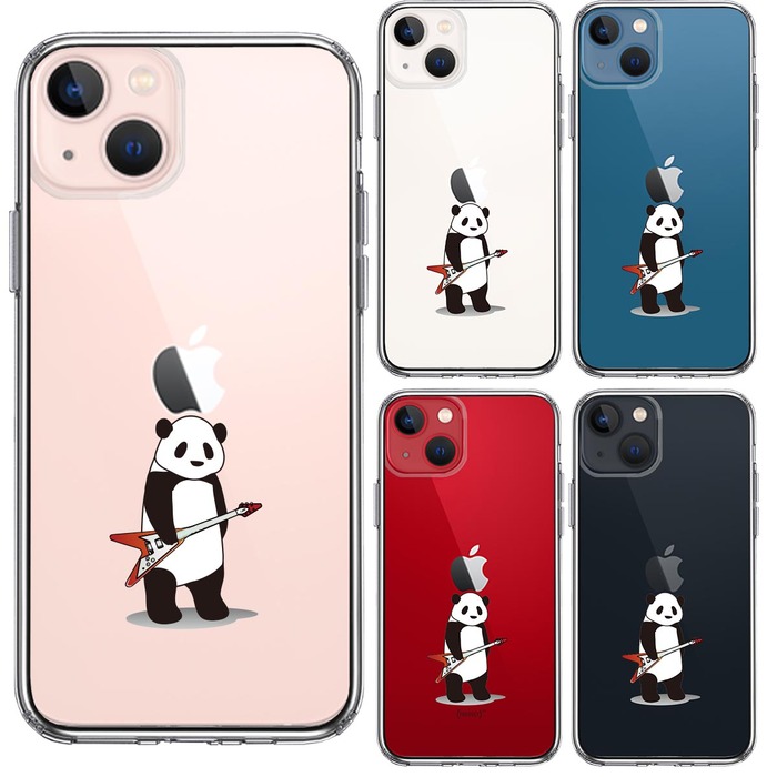 iPhone13mini ケース クリアエレキギター パンダ スマホケース 側面ソフト 背面ハード ハイブリッド-1
