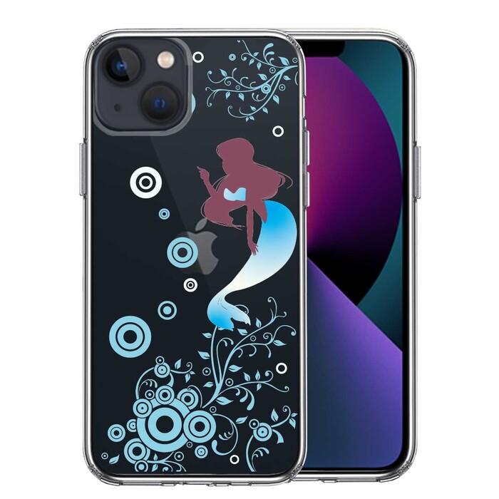 iPhone13mini ケース クリア  マーメイド 人魚姫 ブルー スマホケース 側面ソフト 背面ハード ハイブリッド-0