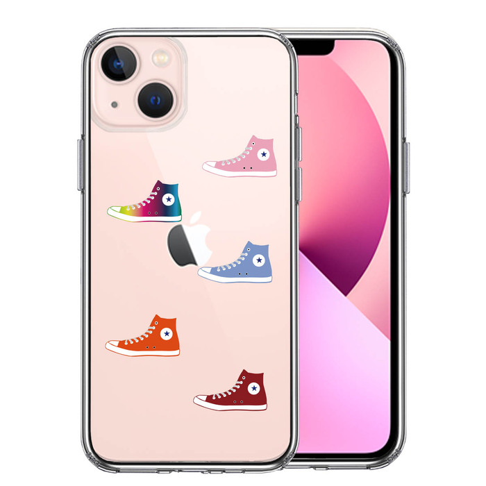 iPhone13mini ケース クリアシェル スニーカー スマホケース 側面ソフト 背面ハード ハイブリッド-0