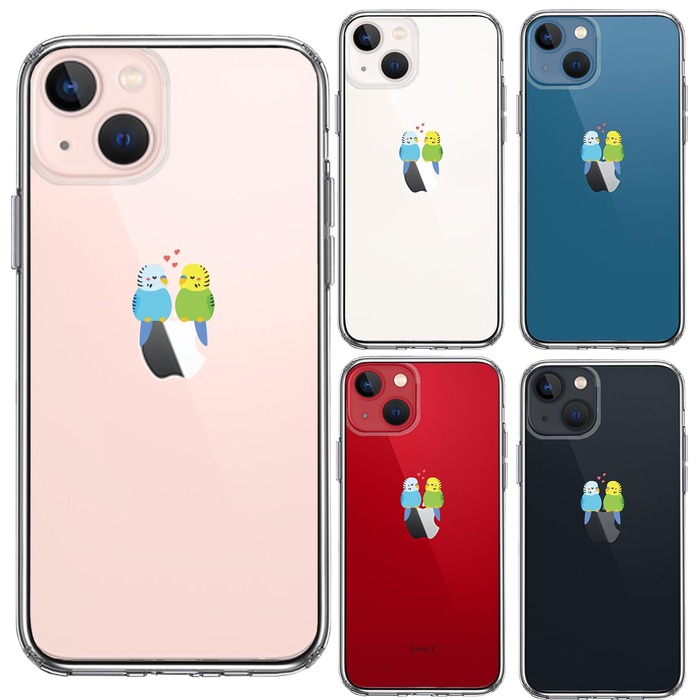 iPhone13mini ケース クリアインコ カップル LOVE ラブ スマホケース 側面ソフト 背面ハード ハイブリッド-1