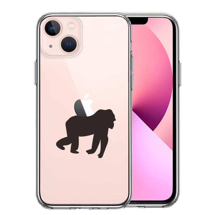 iPhone13mini ケース クリアゴリラ りんご 運搬中 スマホケース 側面ソフト 背面ハード ハイブリッド-0