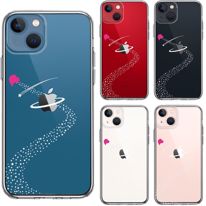 iPhone13mini ケース クリア天の川 ハート スマホケース 側面ソフト 背面ハード ハイブリッド-1