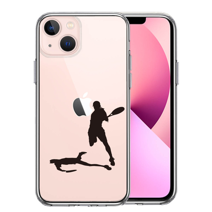 iPhone13mini ケース クリアテニス スマッシュ スマホケース 側面ソフト 背面ハード ハイブリッド-0