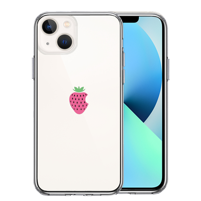 iPhone13mini ケース クリアイチゴ 苺 スマホケース 側面ソフト 背面ハード ハイブリッド-0