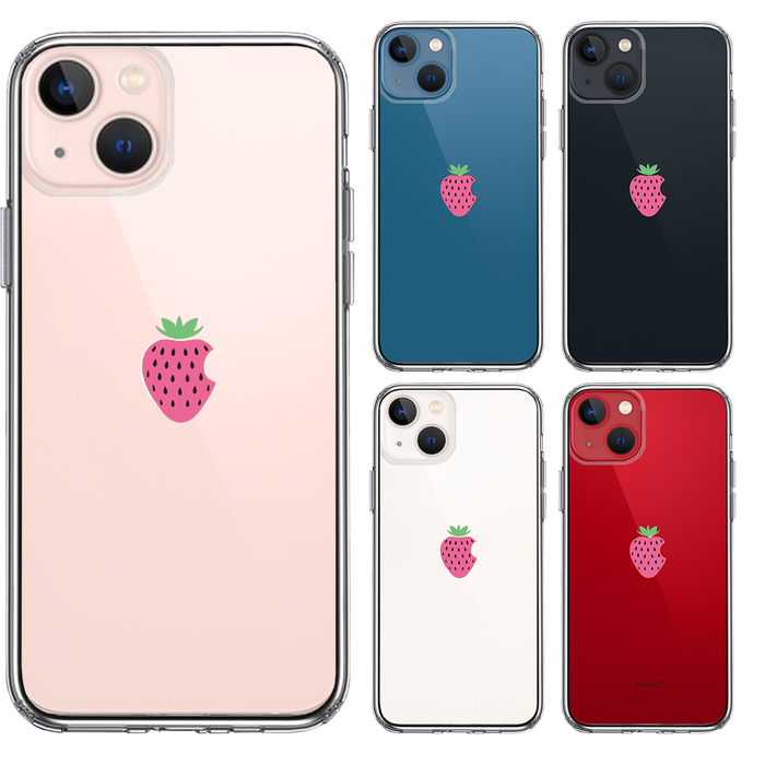 iPhone13mini ケース クリアイチゴ 苺 スマホケース 側面ソフト 背面ハード ハイブリッド-1