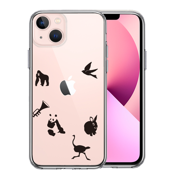iPhone13mini ケース クリア動物 しりとり スマホケース 側面ソフト 背面ハード ハイブリッド-0