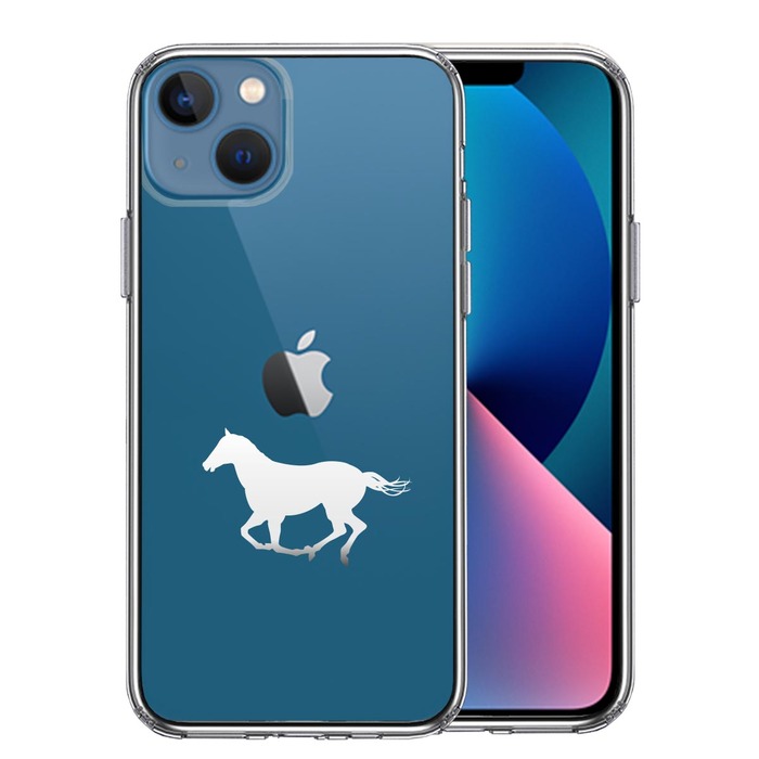 iPhone13 ケース クリア馬 サラブレット 白馬 スマホケース 側面ソフト 背面ハード ハイブリッド-0