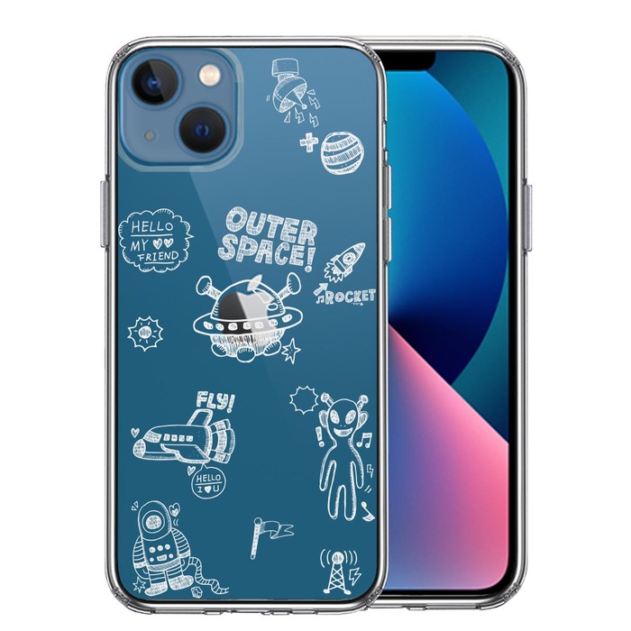 iPhone13 ケース クリアUFO 宇宙人 ホワイト スマホケース 側面ソフト 背面ハード ハイブリッド-0