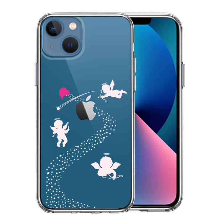 iPhone13 ケース クリア天の川 ハート エンジェル スマホケース 側面ソフト 背面ハード ハイブリッド-0