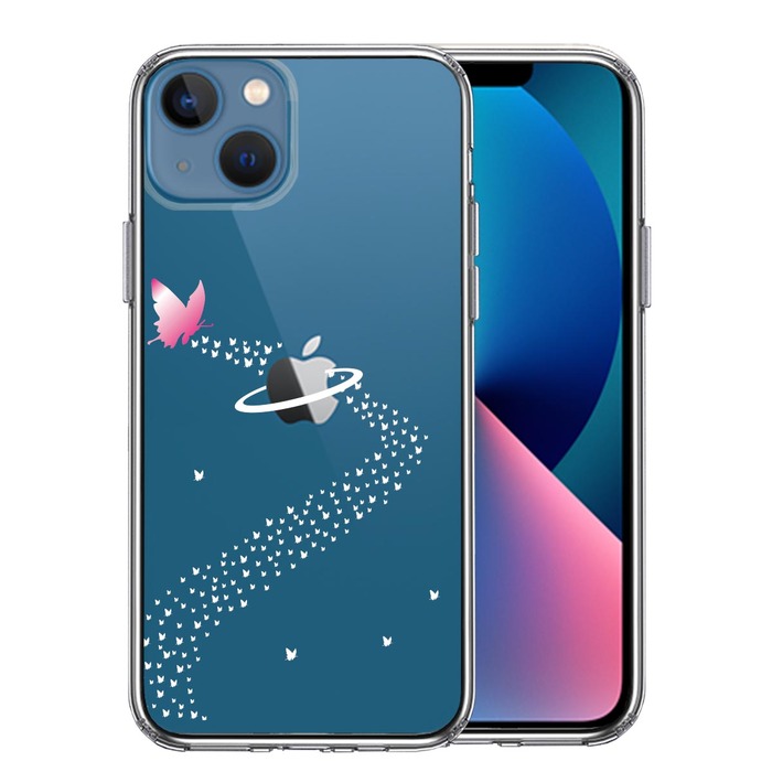 iPhone13 ケース クリア蝶 チョウ 蝶々 天の川 スマホケース 側面ソフト 背面ハード ハイブリッド-0