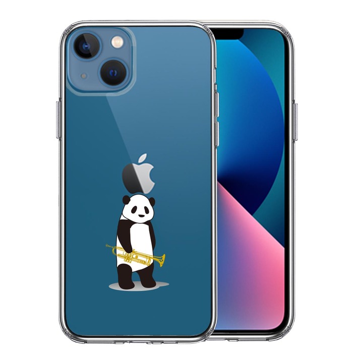 iPhone13 ケース クリアトランペット パンダ スマホケース 側面ソフト 背面ハード ハイブリッド-0