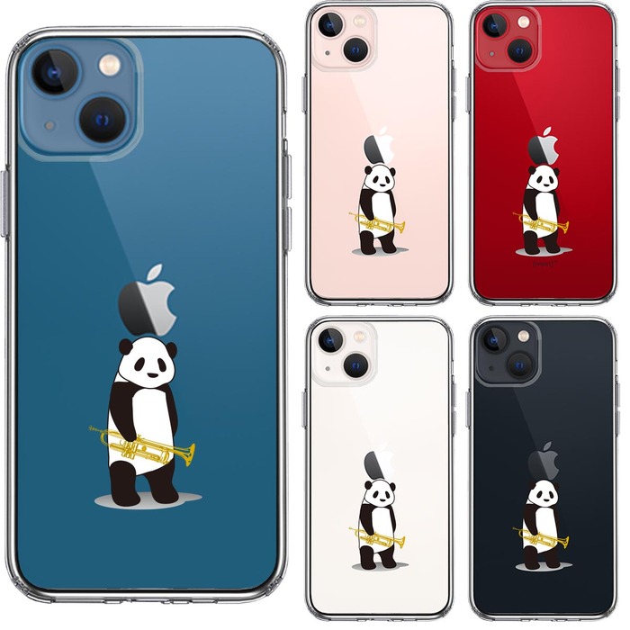 iPhone13 ケース クリアトランペット パンダ スマホケース 側面ソフト 背面ハード ハイブリッド-1