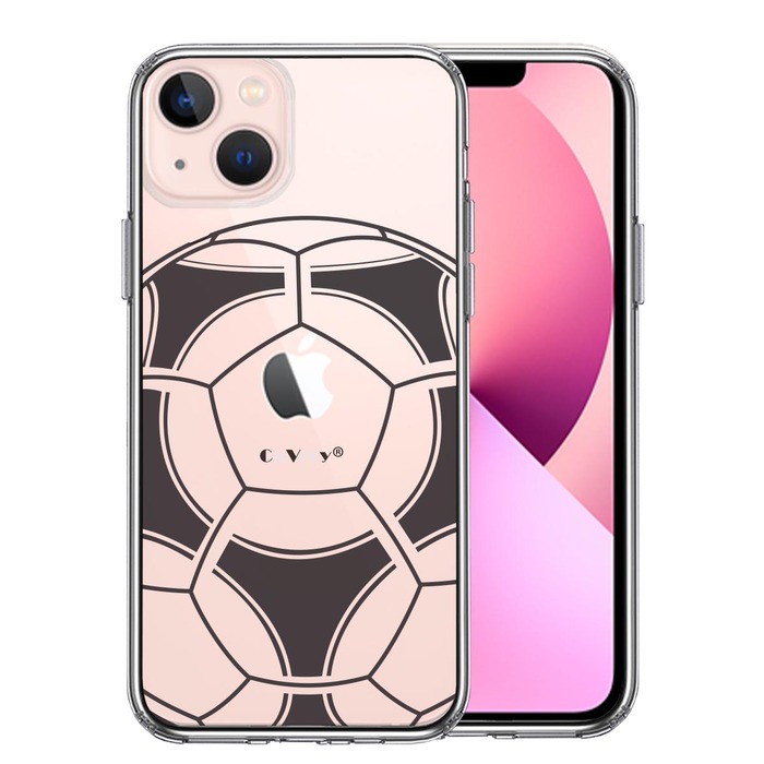 iPhone13 ケース クリアサッカーボール I Love Soccer スマホケース 側面ソフト 背面ハード ハイブリッド-0
