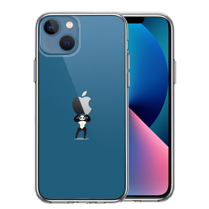 iPhone13mini ケース クリアパンダ 重量挙げ まっちょ 感 スマホケース 側面ソフト 背面ハード ハイブリッド-0