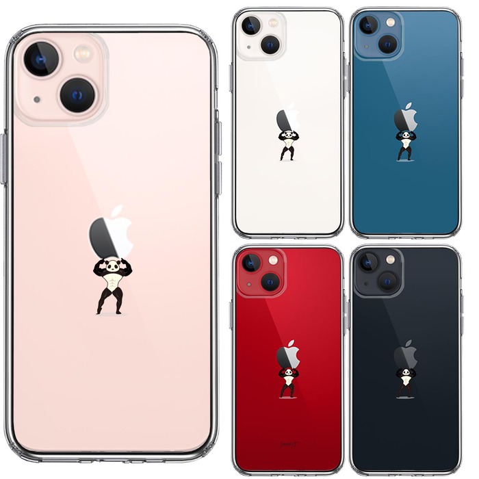iPhone13mini ケース クリアパンダ 重量挙げ まっちょ 感 スマホケース 側面ソフト 背面ハード ハイブリッド-1