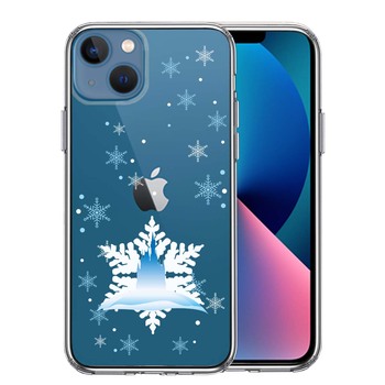 iPhone13mini ケース クリアシンデレラ城 雪結晶 スマホケース 側面ソフト 背面ハード ハイブリッド-0